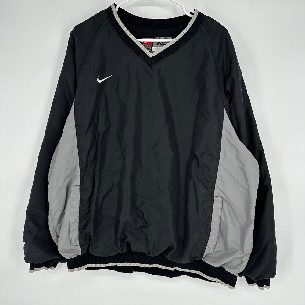 Vintage Nike Mens XL Black Grey Windbreaker Pullover Bombers Swoosh Jacket